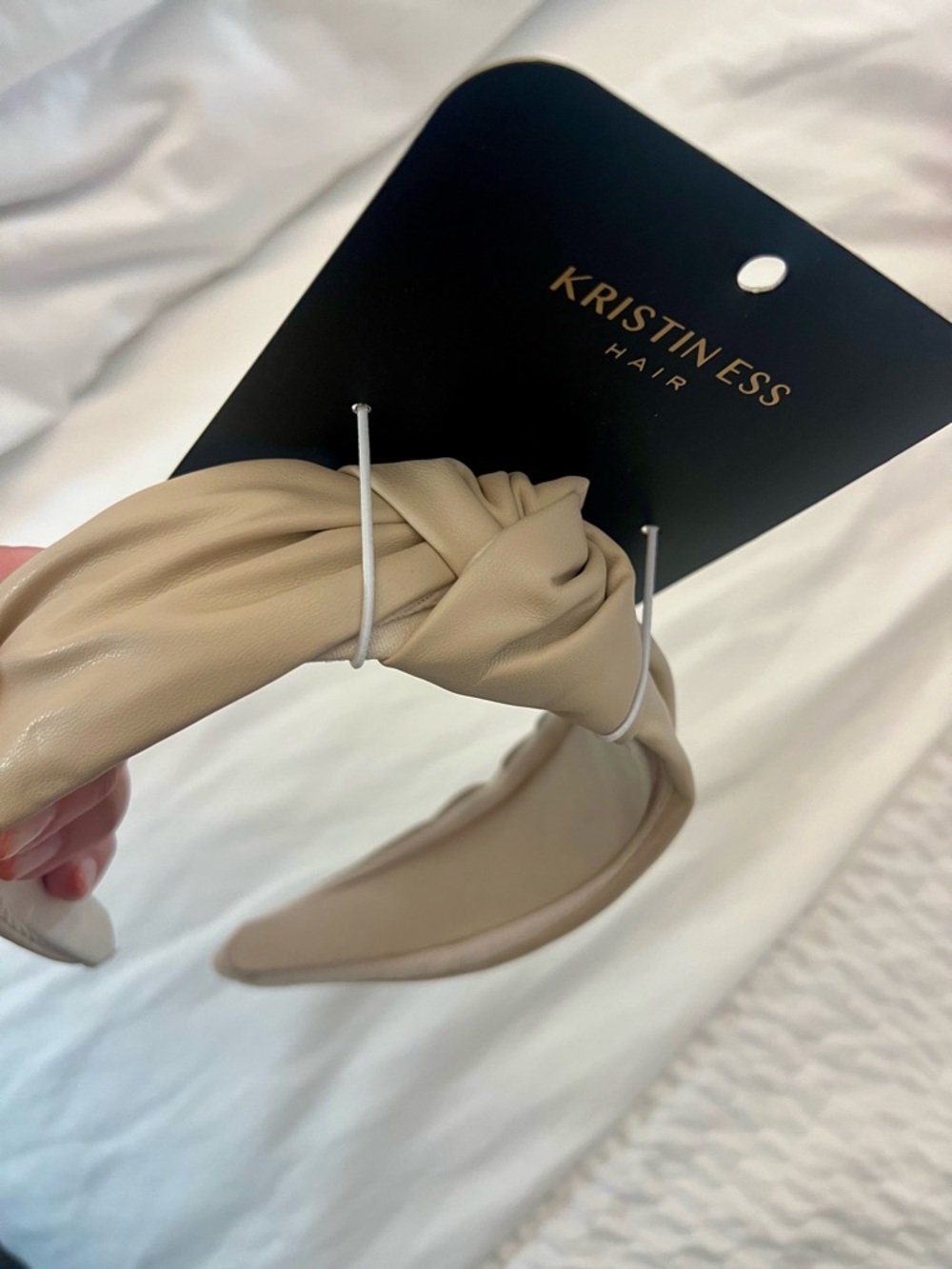 Kristin Ess Knotted Leather Luxe Headband in
Beige